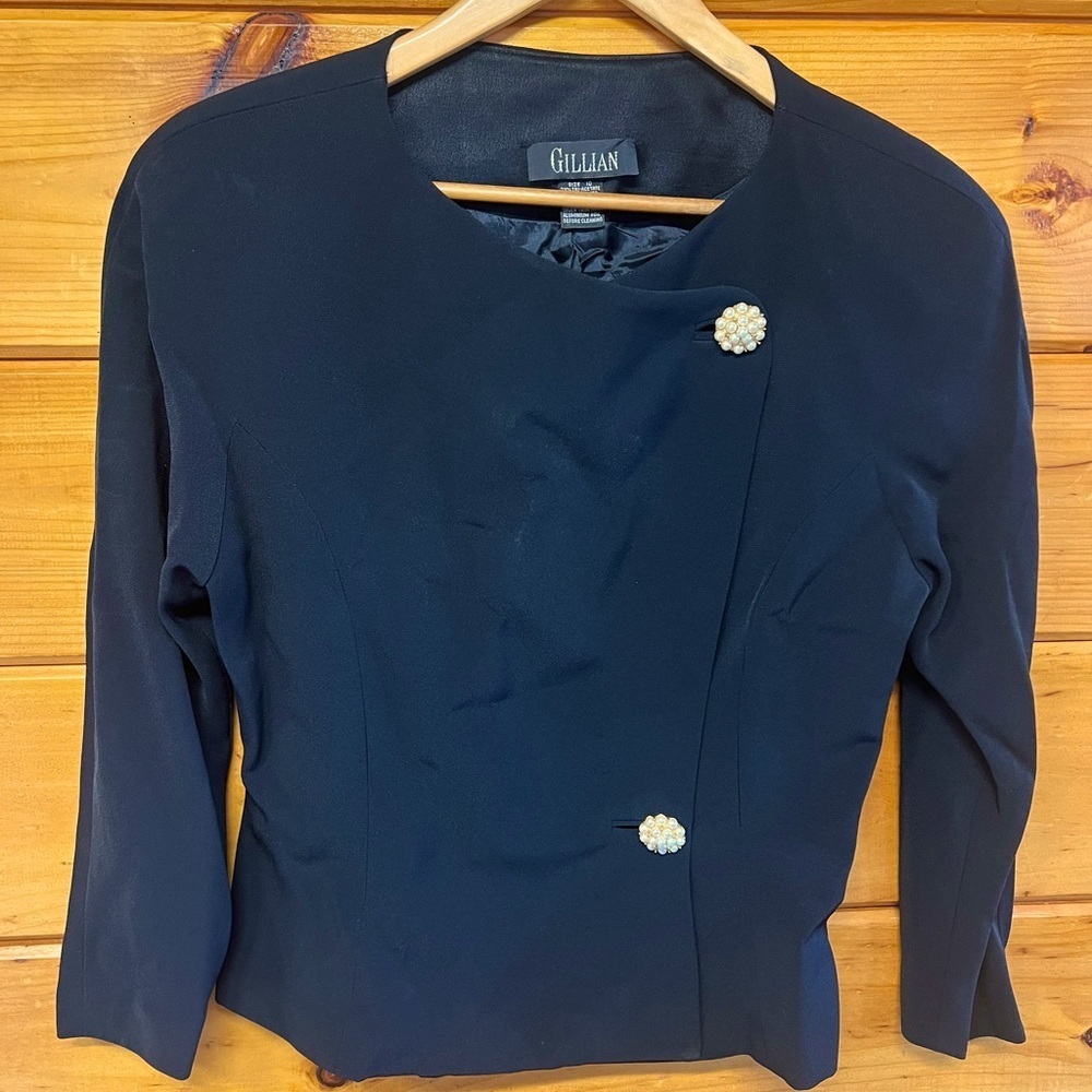 Rare VTG Gillian Black Asymmetrical Long Sleeve Women's Blazer Jeweled 10